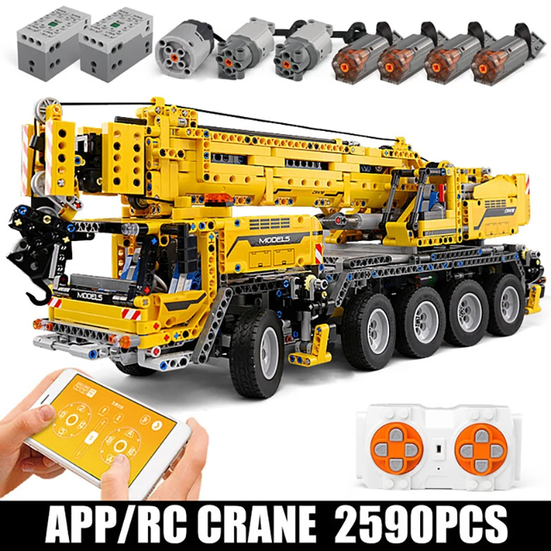 

City 2590pcs motor High-Tech APP RC Remote Control Crane Truck Car Engineering Models Building Blocks Bricks Kids DIY Toys Gift