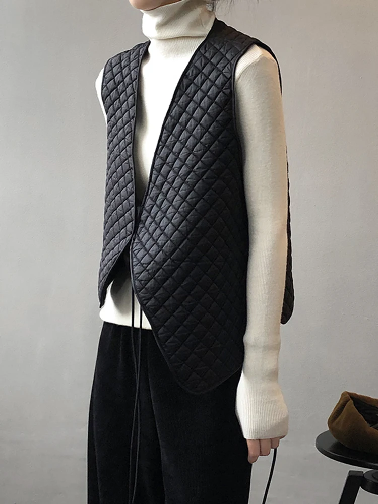 QOERLIN Designer Irregular Women's Winter Warm Jackets Sleeveless Vest Coats Autumn Beige Outerwear Lace-Up Waistcoat 2023 New