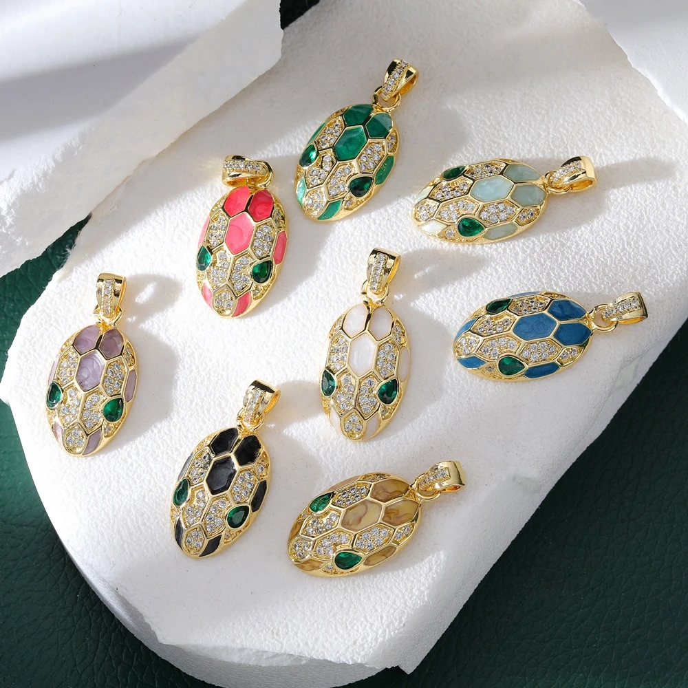 

Juya Handmade 18K Real Gold Plated Material Green Eyes Enamel Snake Charms For DIY Luxury Talisman Pendant Amulet Jewelry Making