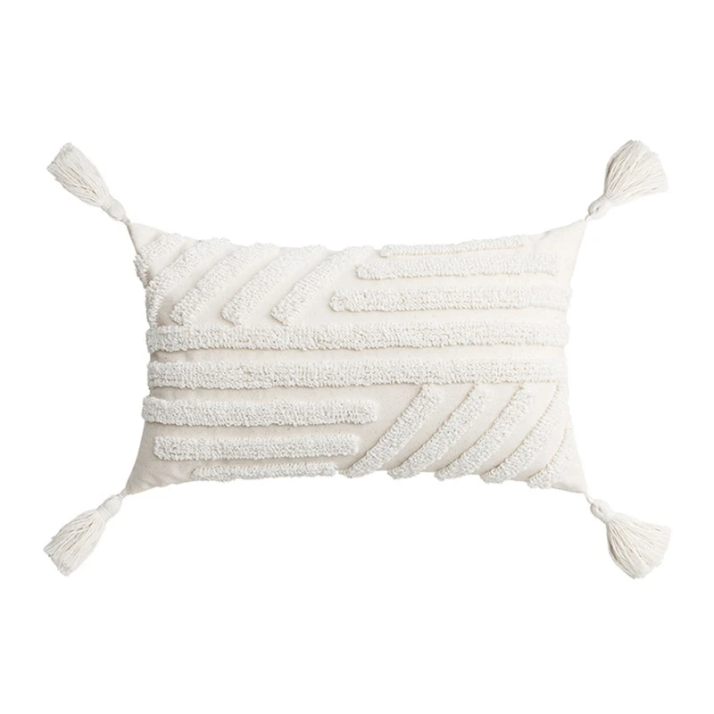 

M17D Cushion Cover Decorative Nordic Floral Tufted Pillow Case Tassels Sofa Waist Pillowcase for Room Hotel