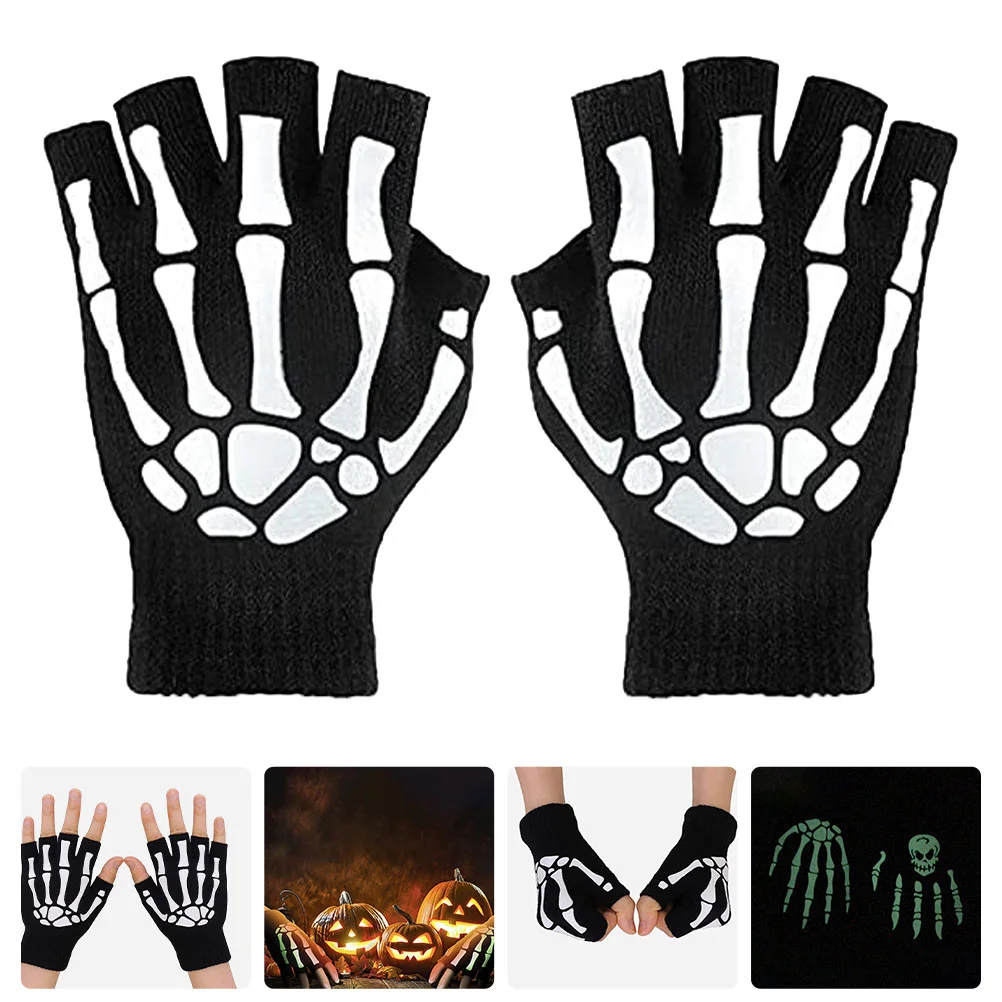 

1 Pair of Halloween Gloves Party Luminous Gloves Knitted Fingerless Gloves Winter Warm Gloves