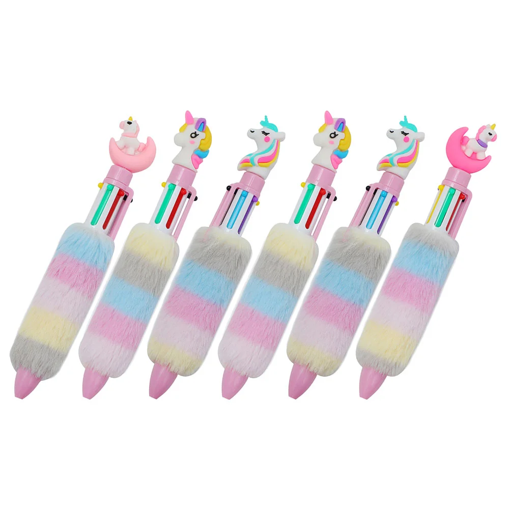 

6 Pcs Push Type Child Ballpoint Pens Unicorn Party Favors Plastic Multi Colored