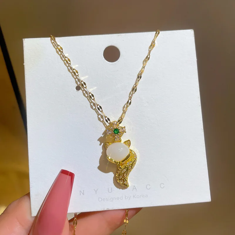 

Fashionable Temperament Bright Stone Diamond Gold Fox Shaped Pendant Necklace For Women Korean Fashion Necklaces Jewelry Gifts