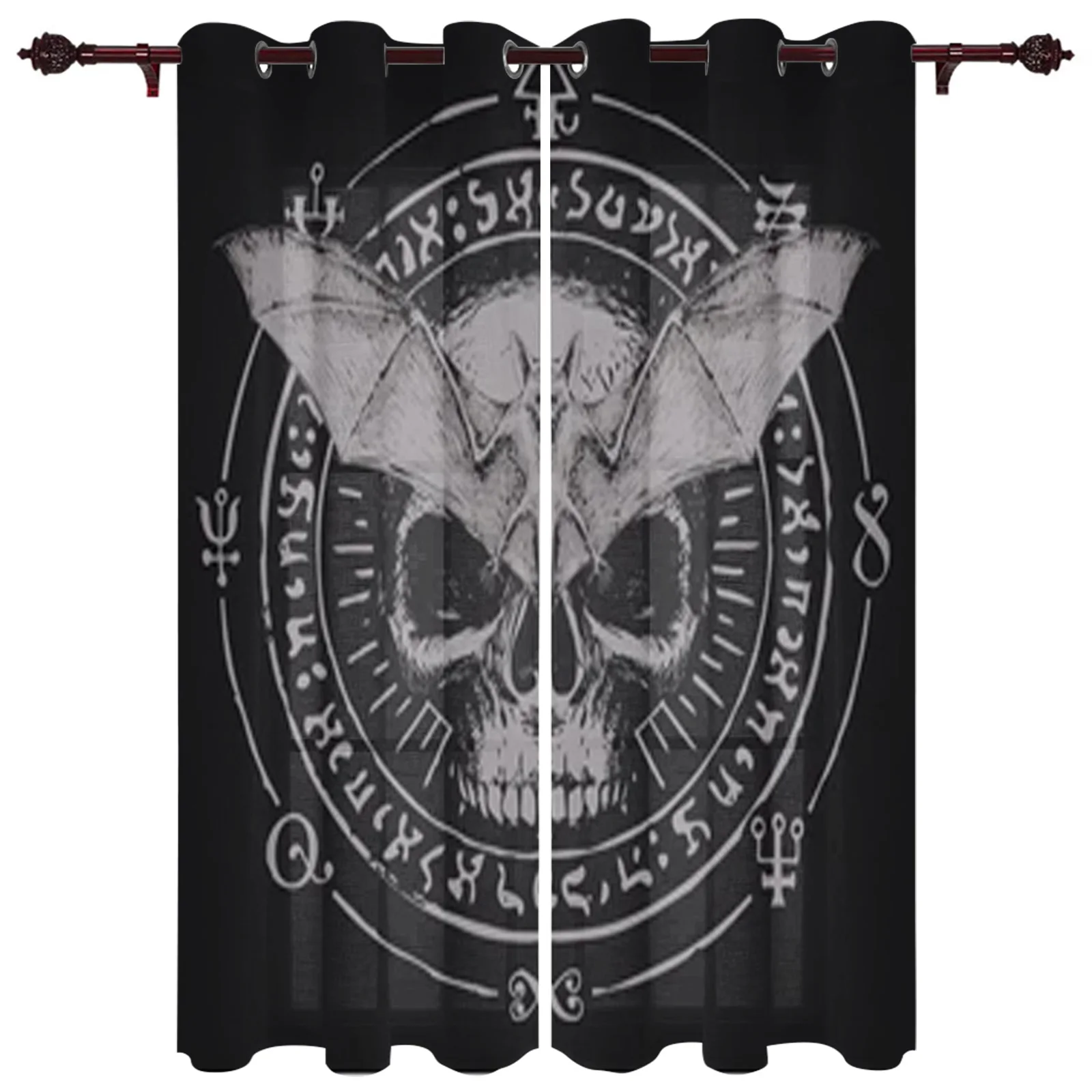

Hand-drawn Bat And Skull Luxury Curtains Living Room Bedroom Window Curtain Valance Curtains For Kitchen Home Decor