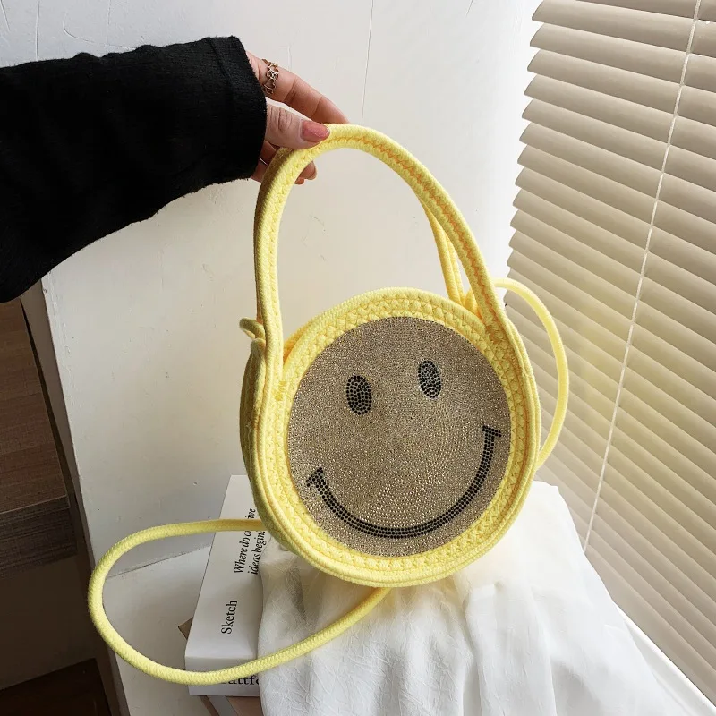 

Женская сумка-тоут 2022, новая модная Персонализированная сумка через плечо со смайликом сто, праздничная пляжная Соломенная Сумка для женщи...