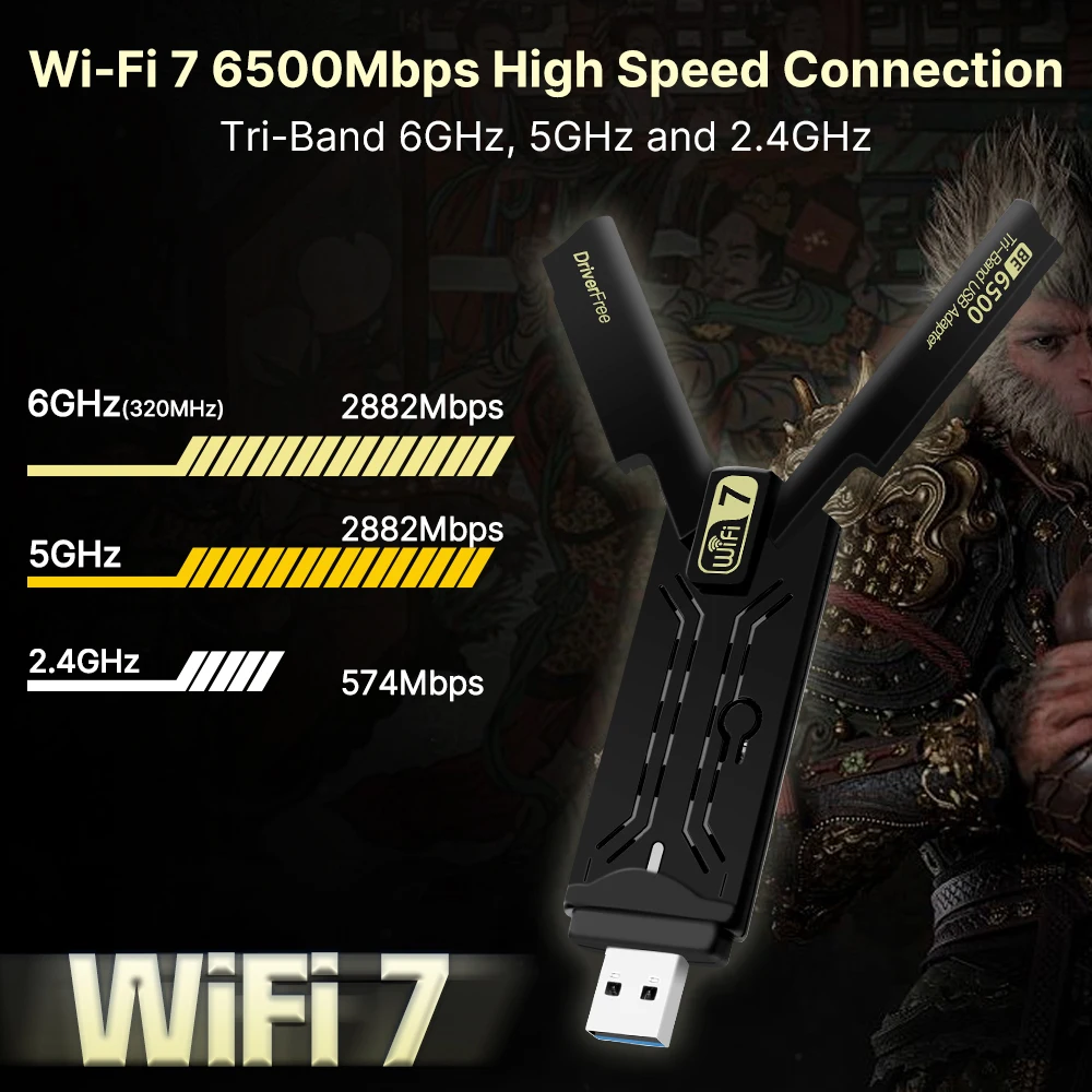 USB 3 0 Wi-Fi 7 BE6500 беспроводной адаптер 2 4G &amp 5G 6G трехдиапазонный один приемник 802.11BE