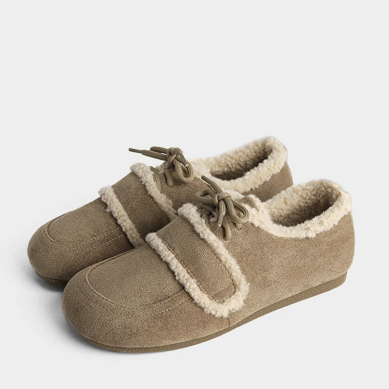 Женские туфли на плоской подошве с круглой головкой TRAF серая женская обувь Khaqi из