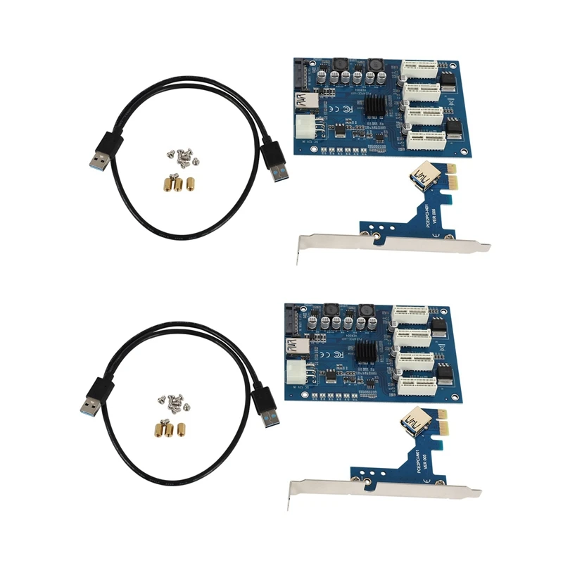 

2X PCI-E X1 To 4PCI-E X16 Expansion Kit 1 To 4 Port PCI Express Switch Multiplier HUB 6Pin Sata USB Riser Card For BTC