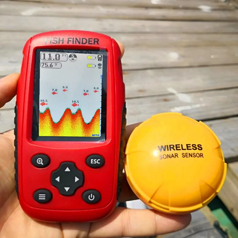 Fish Finder Portable Wireless Fishing Sonar Sensor Underwater Fishing Alarm Depth Locator with Fish Size Fishing Accessories