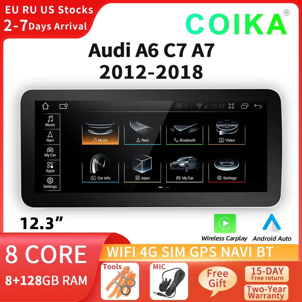 Автомобильная Мультимедийная система 12 3 дюйма Android 11 для Audi A6 C6 A7 2012-2018 Wi-Fi 4G SIM