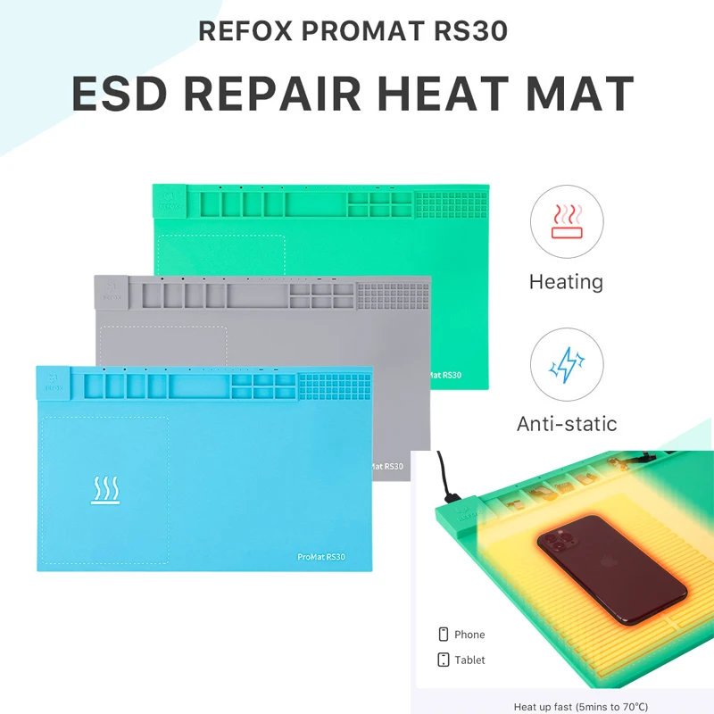 REFOX RS30 ESD Heating Constant Temperature Pad Phone Tablet Repair Separate Screen Silicone Insulating Maintance Magnetic Mat