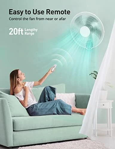 

RHÔNE Mount Fan, 16 inch Fan with 5-Blades, 5 Speeds, 20ft Remote Control, Wide 90-Degree Oscillation, 8 Hour Timer, Quiet Op
