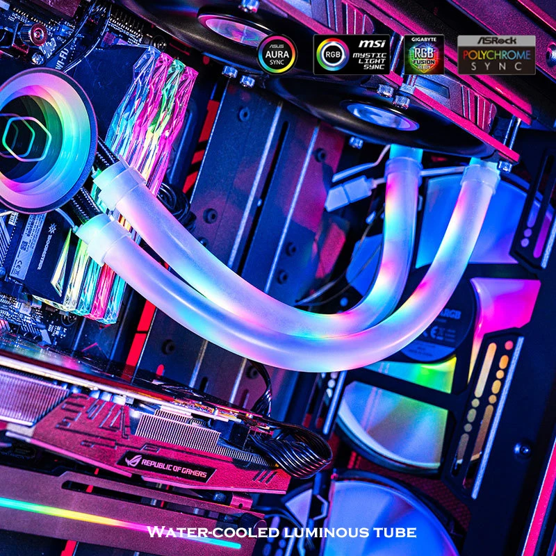 Master A1-12mm/10mm Water Cooling Light-emitting Tube Neon For 240 360 Computer Cooling System 5v Argb Aura Sync 330mm