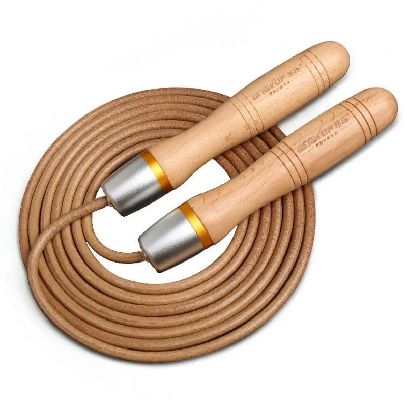 

New Cowhide Leather Rope Universal Metal Bearing Speed Rope Skipping Adjust Adult Bearing Wooden Handle Cowhide Rope