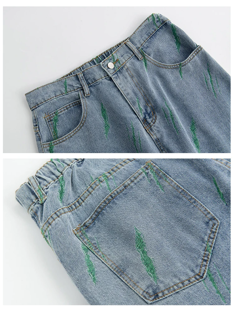 Men's Clothing Graffiti Men's Wide -leg Jeans Casual Men Straight Jeans Fashion Hip -hop Street Loose Pants Boyfriend Wind Jeans