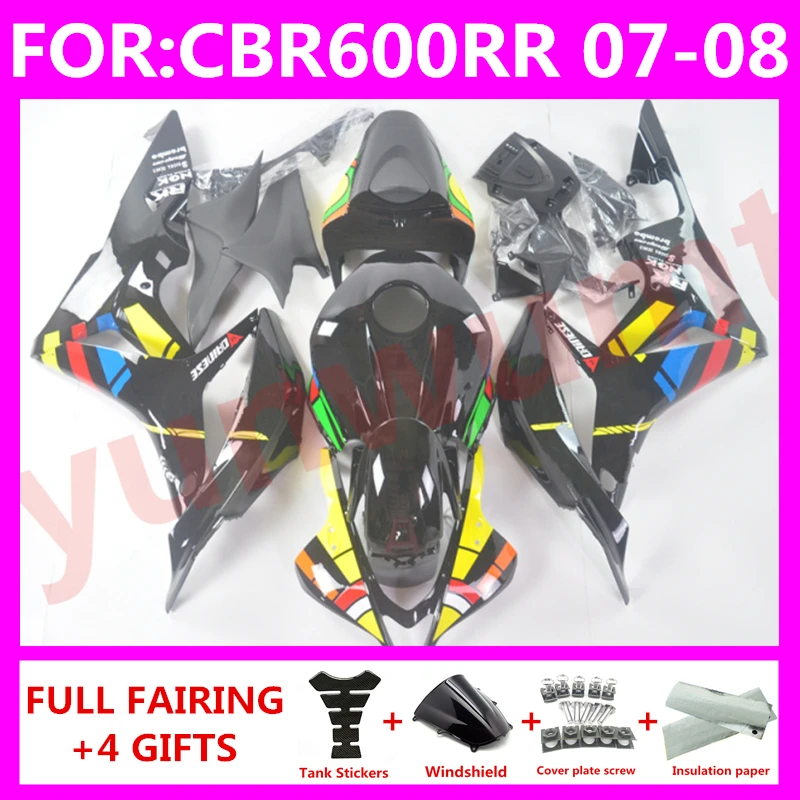 Новый комплект кузовных обтекателей для мотоцикла HONDA CBR600RR F5 2007 2008 CBR600 RR CBR 600RR 07 08 из АБС-пластика, черно-желтый.