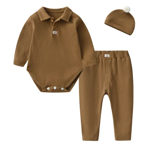 3 предмета, весенняя одежда для малышей, корейский стиль, Повседневная мода, боди с длинным рукавом для новорожденных, брюки, шапка, роскошный комплект детской одежды