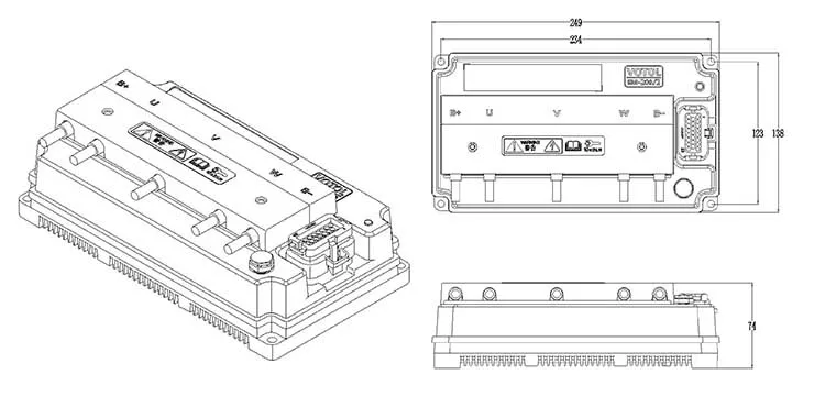 Программируемый контроллер VOTOL EM200-2 72V250A используется для бесщеточного
