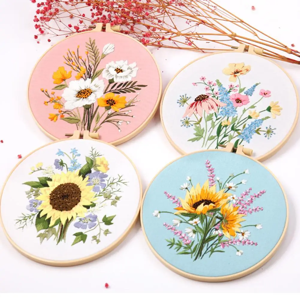 

NEW Diy Flower Pattern Embroidery Kit With Embroidered Hoop Handmade Cross Stitch Kits For Craft Lover