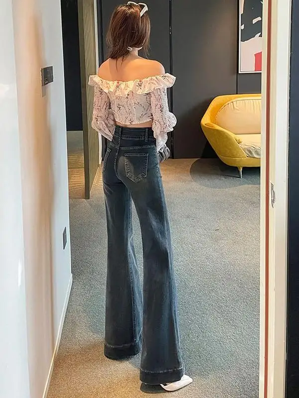 Plus Size 2024 Jeans Thickened Horn Fleece-lined Slightly Slimming High Waist Autumn and Winter Design Pants Women Slim fit S...