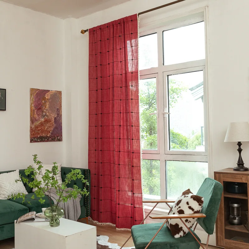 Хлопковые льняные квадратные шторы дорожные карманные с кисточками для кухни