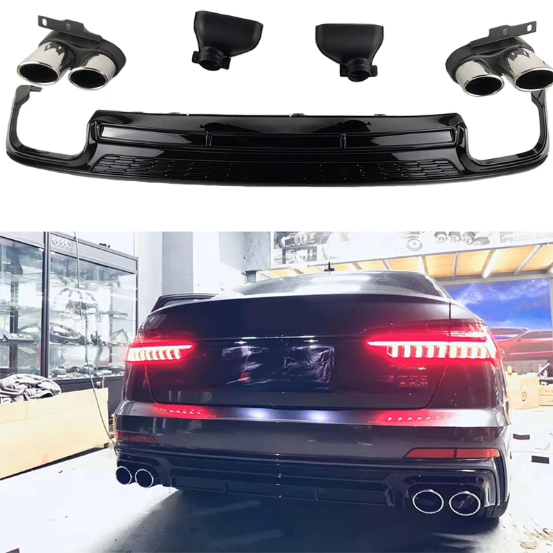 

Подходит для Audi A6 S6 Sline C8 2019-2021 ABS задний бампер, спойлер для губ, диффузор для багажника с выхлопными наконечниками, высококачественный бампе...