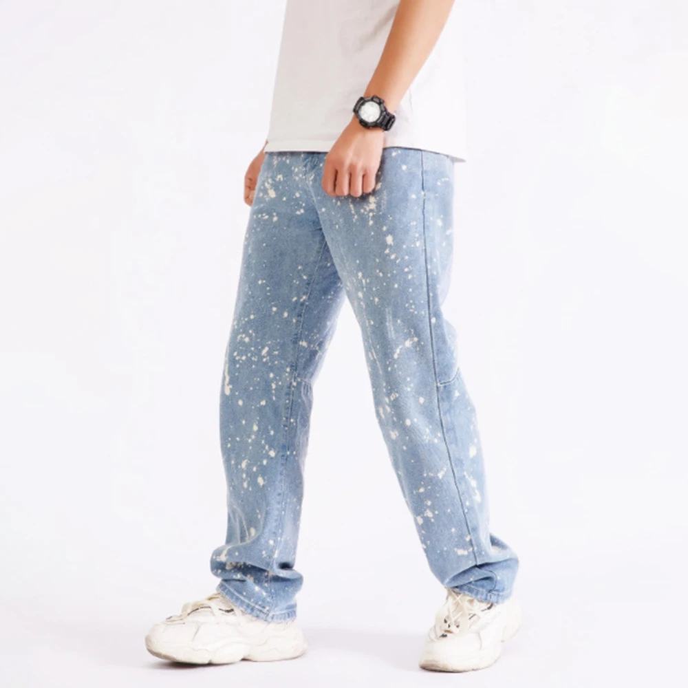 New Design Men Baggy Jeans Streetwear Light Blue Loose Straight  Wide Leg Pants Male Casual Retro Oversize Skateboard Denim