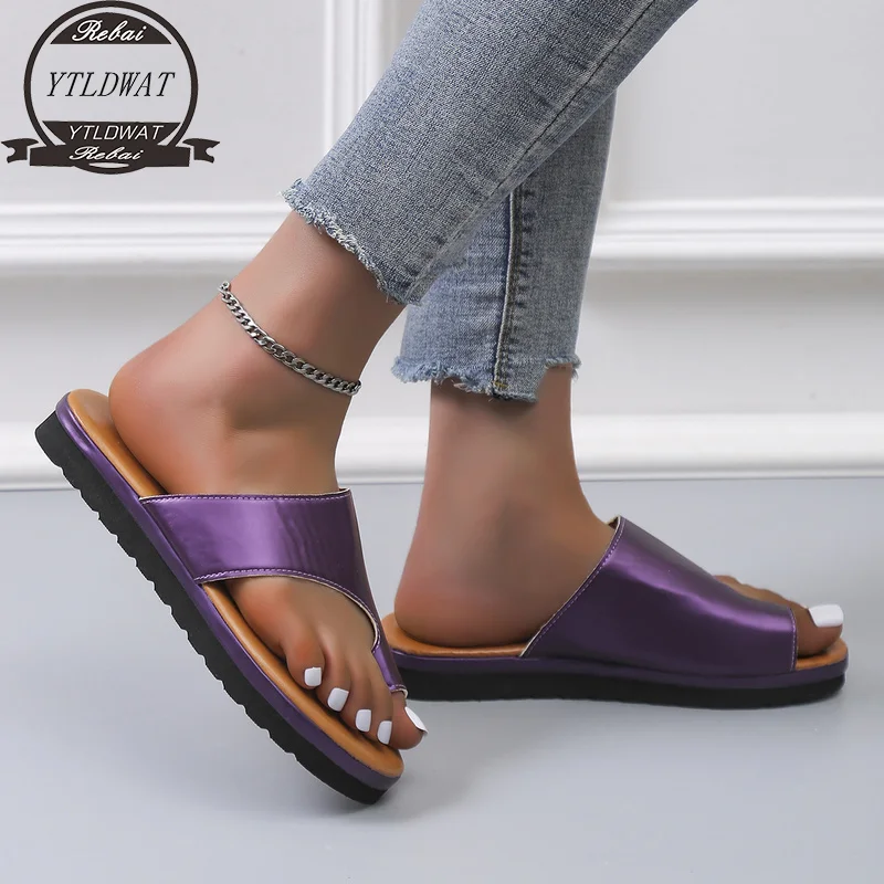 YTLDWAT Women Comfy Plain Shoes Flat Platform Sandals Ladies Casual Big Toe Foot Correction  Orthopedic Bunion Corrector