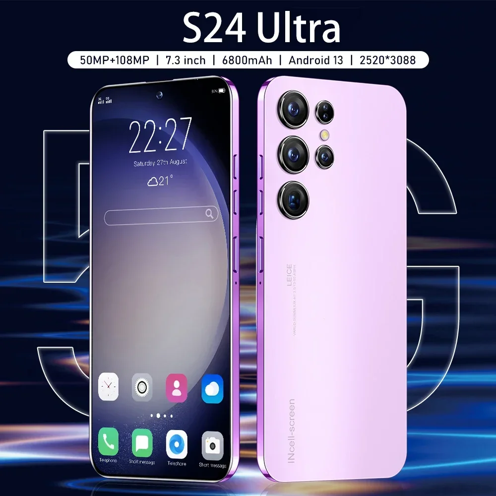 

S24 Ultra New Phones 6.8 HD Screen Smart Phone Original 5G 4G Dual Sim Celulares Android 13 Unlocked 72MP 6800mAh Cell Phone