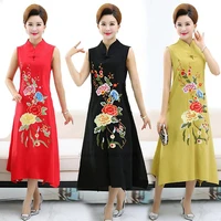 2022 chinese dress traditional women cotton linen qipao elegant cheongsam floral embroidery vintage dress dance costume qipao