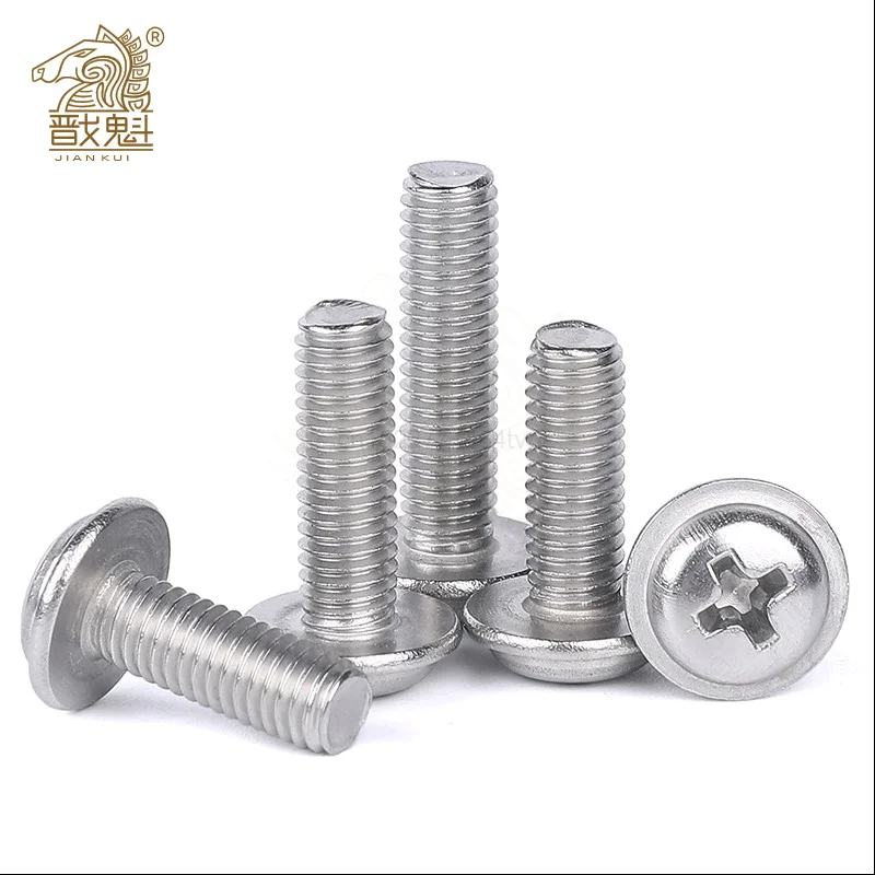 10/50pc M2M2.5M3M4M5 304 A2 Stainless Steel PWM DIN967 Cross Phillips Pan Round Truss Head With Washer Padded Collar Screw Bolt