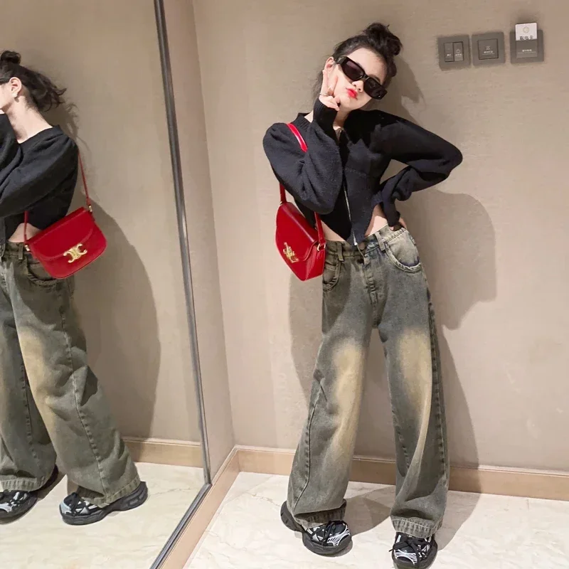 2 шт. детский джинсовый костюм с пузырьковым рукавом на Возраст 4-14 лет