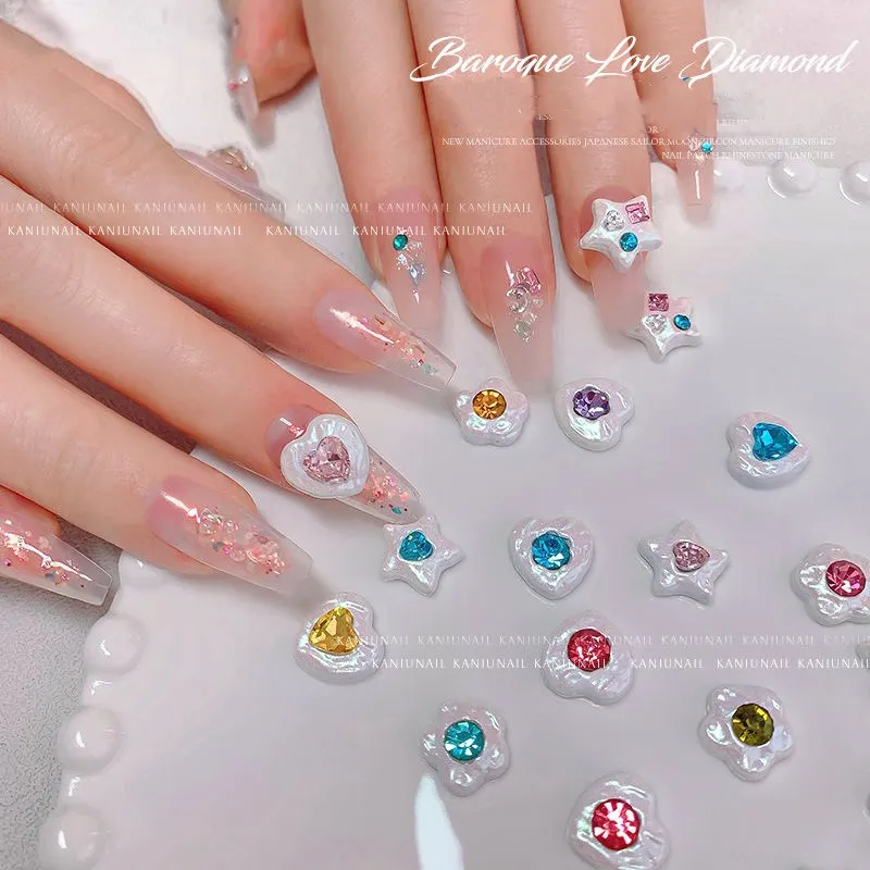 

4Pcs Baroque Heart Rhinestones Nail Decoration Baroque Pearl Nails Accessories Nails Nail Art Decoration Nail DIY