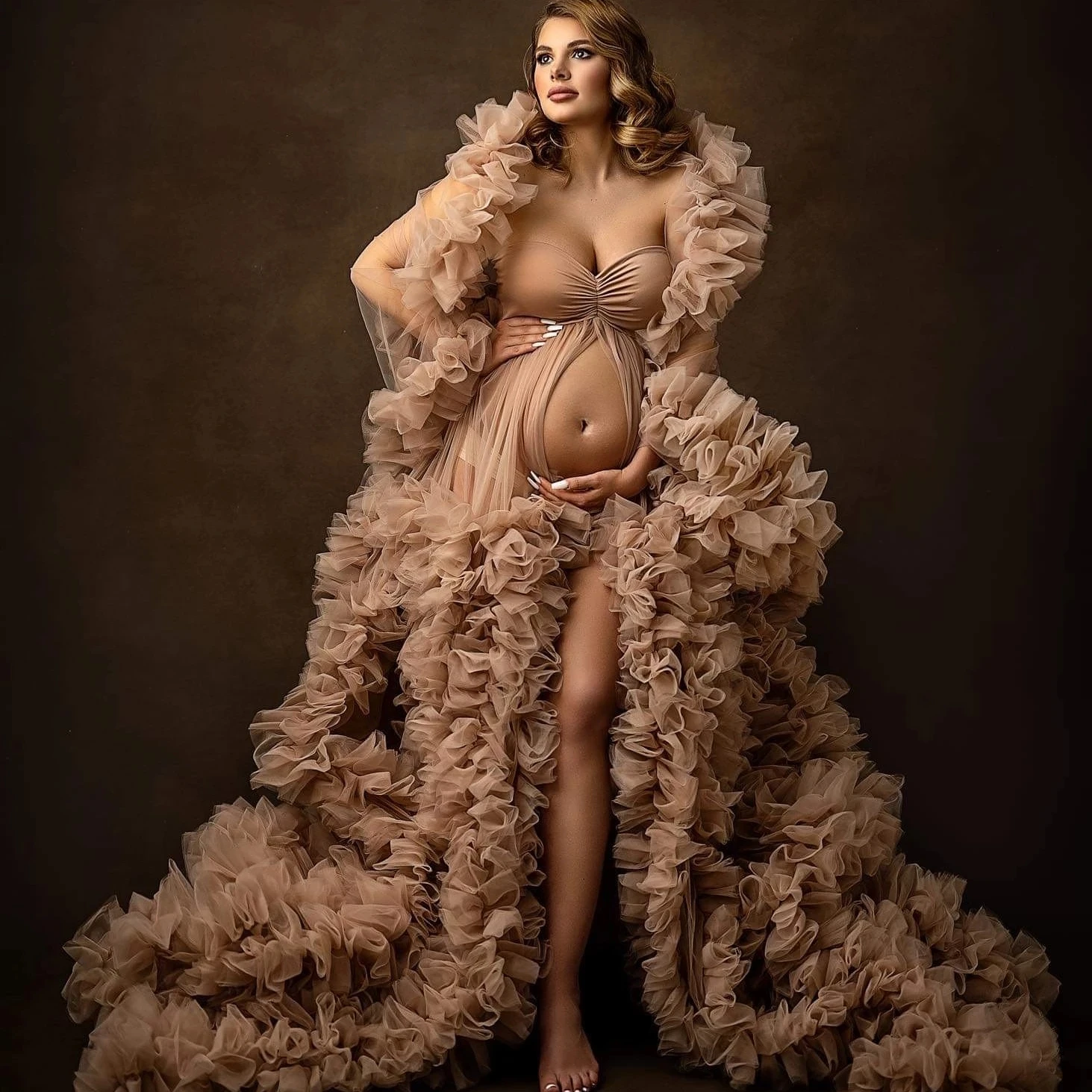 

Elegant Maternity Dresses Sweetheart Neck Crop Top Prom Gown For Photoshoot Or Babyshower Puffy Ruffles Pregnant Dresses