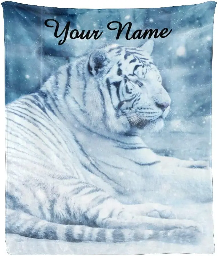 

Одеяло CUXWEOT на заказ с именем и текстом, персонализированное Тигровое белое супермягкое флисовое покрывало для дивана или кровати