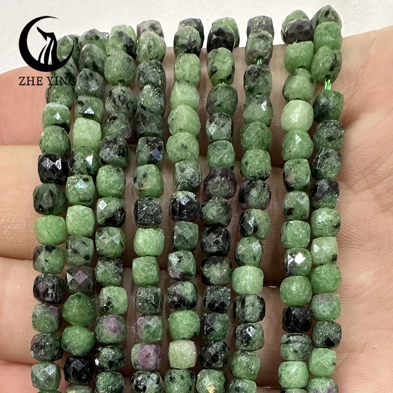 

4*4mm Natural Stone Faceted Epidote Zoisite Jaspers Square Loose Spacer Beads for Jewelry Making DIY Bracelet Necklace 15''