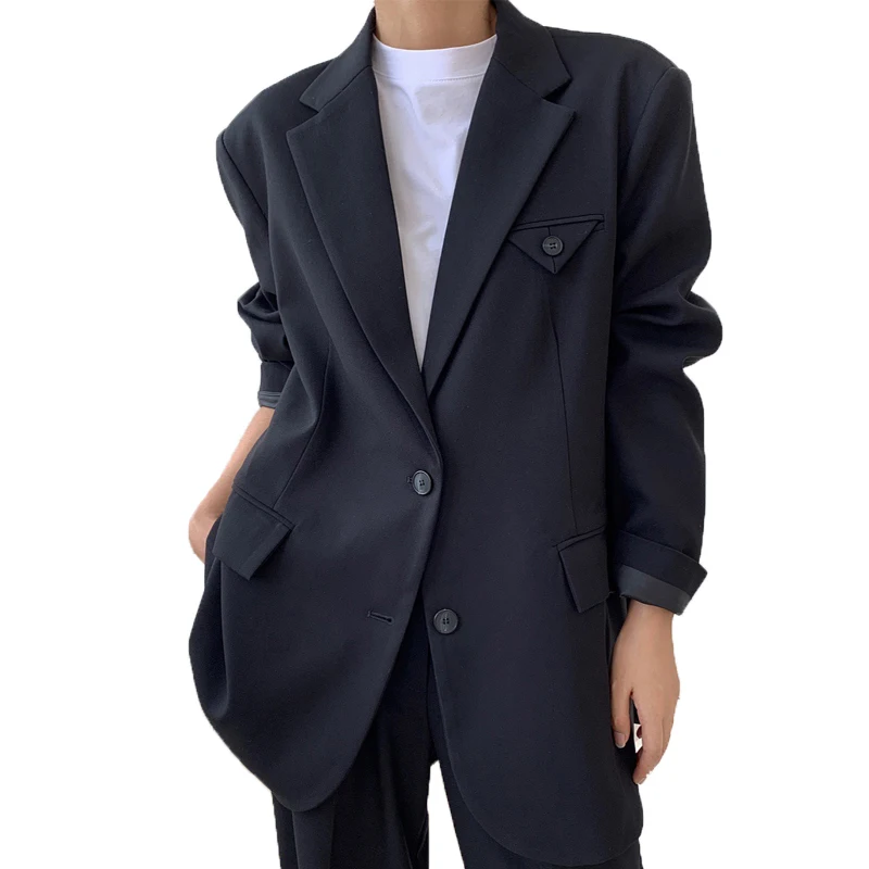 

Женский однобортный Блейзер, повседневный свободный однотонный пиджак, весна-осень 2022