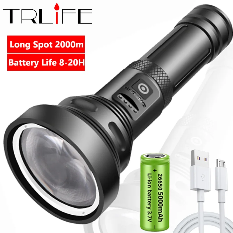 

Мощный фонарик 10000 метров, водонепроницаемый портативный фонарик из сплава для кемпинга и походов