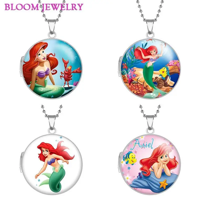

Disney маленькая Русалочка из нержавеющей стали ожерельлье с фото длина цепи 60 см подарок для девочек Y1170