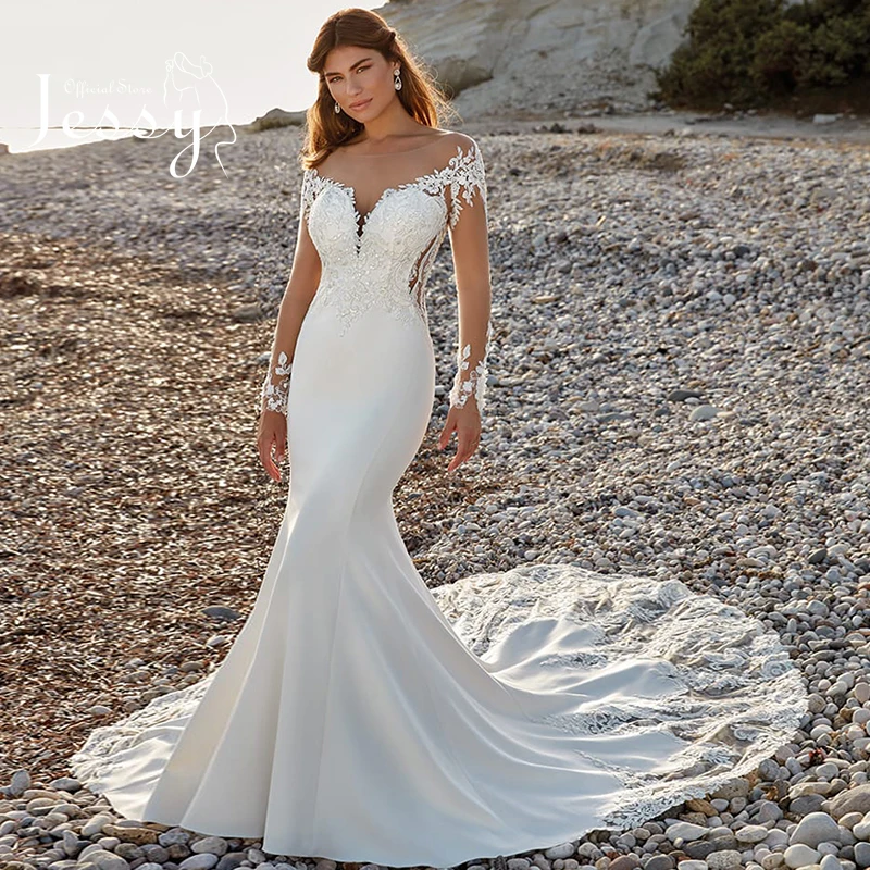 

Elegant Wedding Dress Satin Surah With Mermaid Slim-line Ball Gown Strapless Sleeveless Bride Gown Back Backless Robes De Mariée