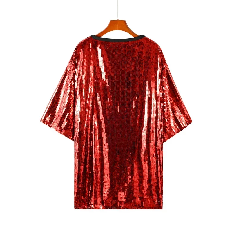 Футболка женская с коротким рукавом и блестками уличная одежда мультяшными