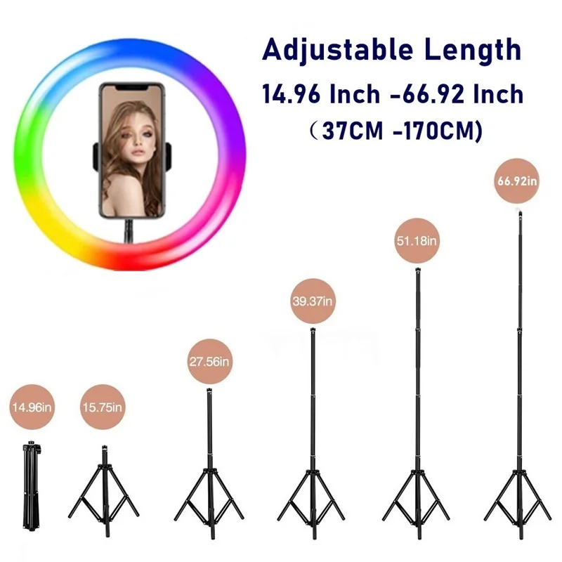 universal selfie rgb led ring fill light photography dimmable rgb lamp with tripod for makeup video live aro de movil luz para free global shipping