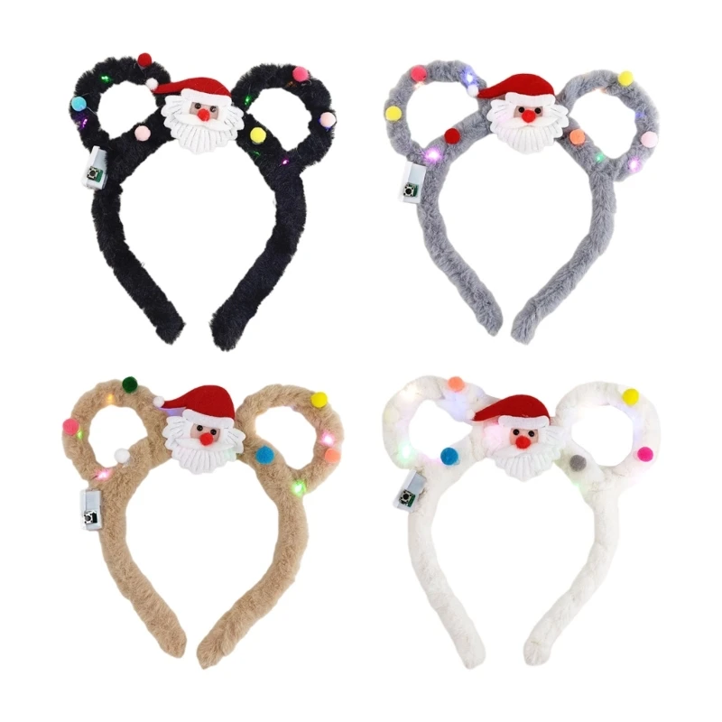 

Sweet Christmas Party Tiara Women Light Up Live Broadcast Hairband Bear Ears Headbands Multi Color Glowing Hair Hoop