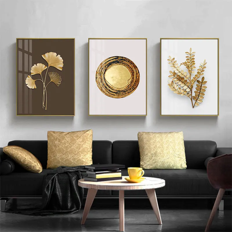 

Modern Golden Leaves Canvas Painting Abstract Wall Decorative Posters and Prints Living Room Luxury Art Picture Home Decor