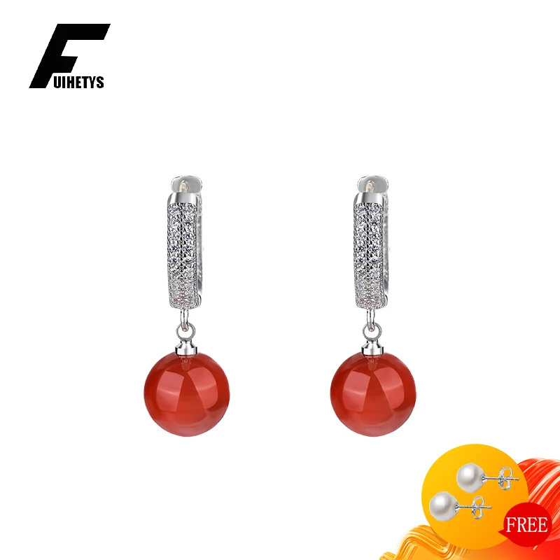 

Vintage Women Earrings 925 Silver Jewelry with Created Red Agate Zircon Gemstone Drop Earring for Wedding Engagement Party Gift