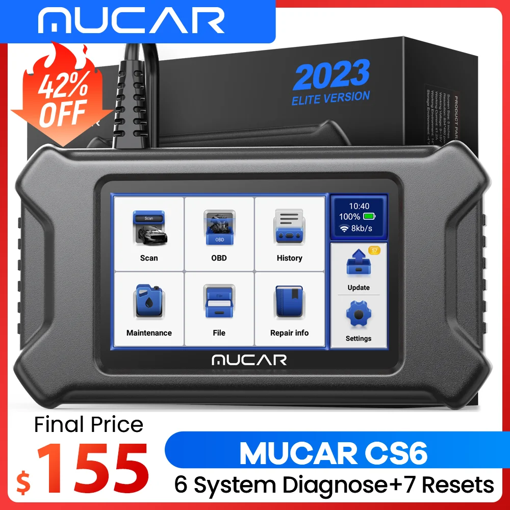 

MUCAR CS6 CS4 OBD2 Сканер ABS Тормозная система двигателя Диагностический инструмент Масло DPF TBA TPMS 28 Сброс службы Срок службы Бесплатное обновление Wi-Fi