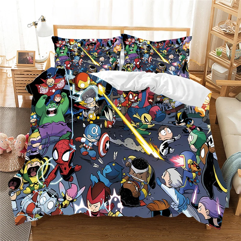 

3D cartoon bedding set The Avengers Duvet Covers Marvel Iron Man Thor Captain America bedclothes Queen King size (NO sheet)