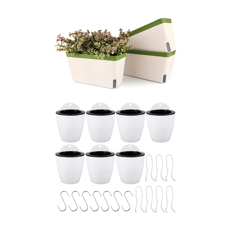 

3 Pack Self Watering Planter Pot Rectangle 10.5 Inch With 7 Pack Self Watering Hanging Planters 7 Inch