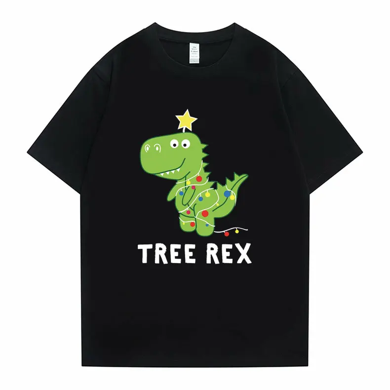 

Christmas Dinosaur Tree Rex Graphic Printed Tshirt Short Sleeve Funny Men's Harajuku T-shirts Men Women Fashion Crewneck T Shirt