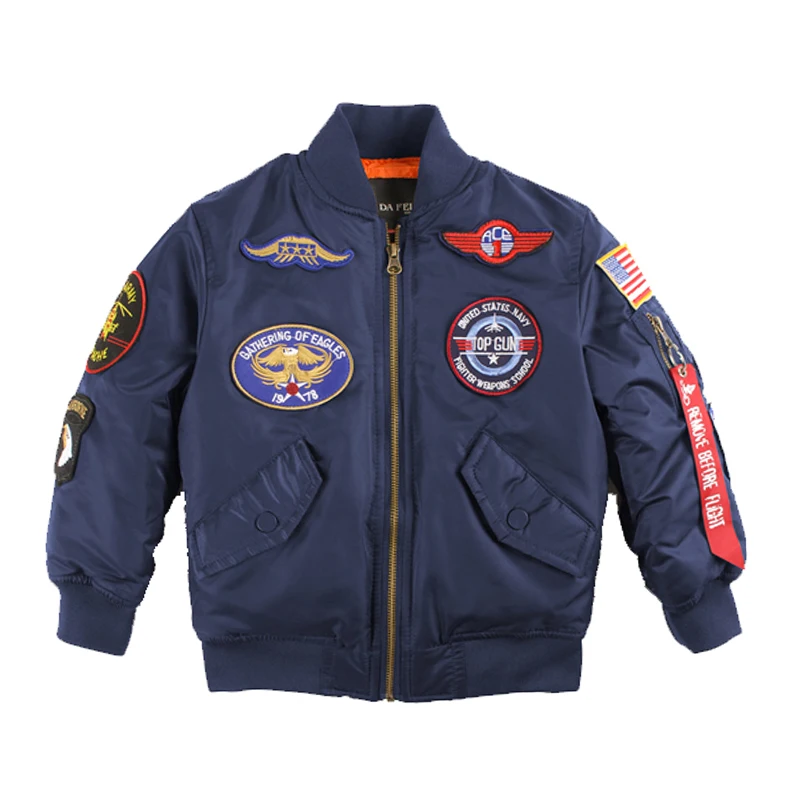 2023 Military Pilot Flight Quilted Winter Kids Toddler Clothes Boys Girls Satin Letterman Varsity Bomber Jacket with Patches images - 6